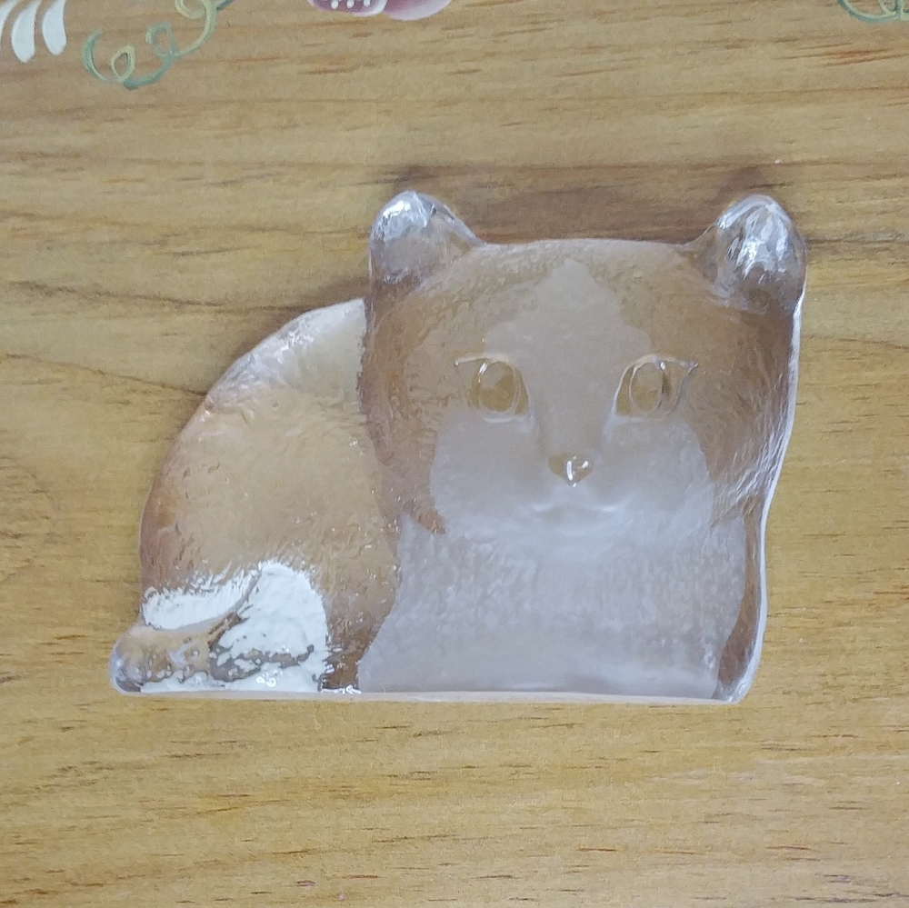 Vintage Mats Jonasson Crystal Cat Sculpture Paperweight Signed